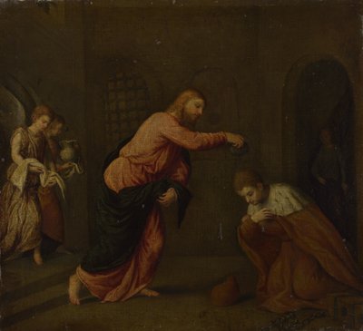 Christ Baptizing Saint John Martyr by Paris Bordone